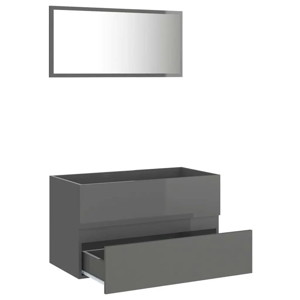 2 Piece Bathroom Furniture Set High Gloss Grey Engineered Wood 804889