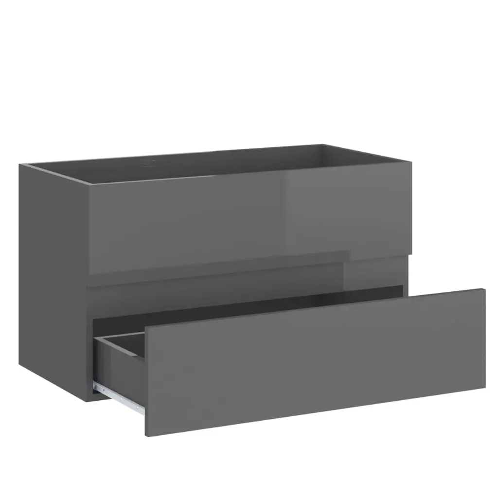 2 Piece Bathroom Furniture Set High Gloss Grey Engineered Wood 804889