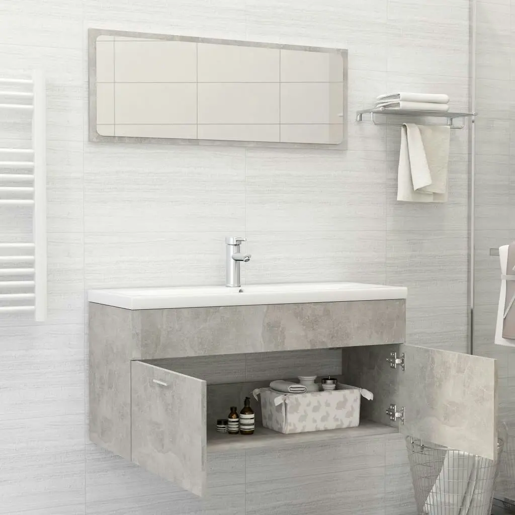 2 Piece Bathroom Furniture Set Concrete Grey Engineered Wood 804813