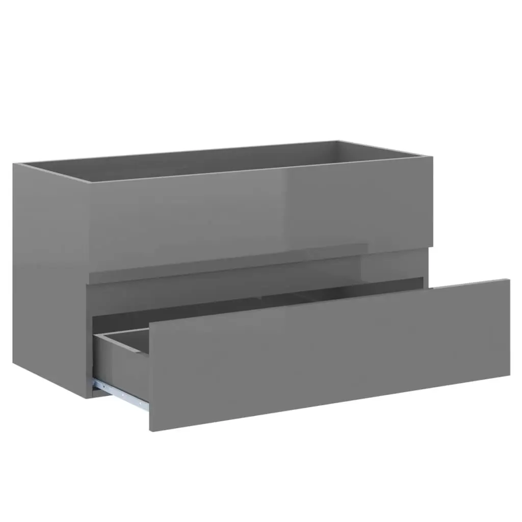 2 Piece Bathroom Furniture Set High Gloss Grey Engineered Wood 804898