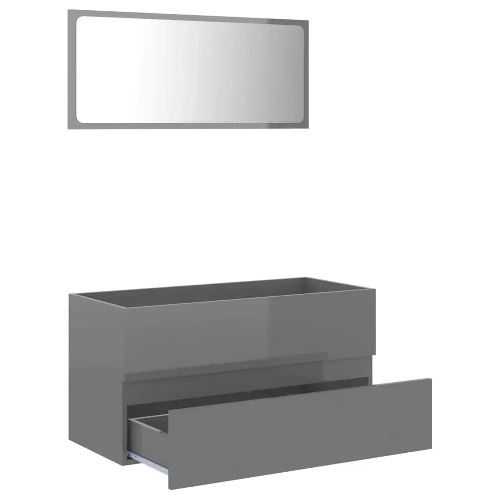 2 Piece Bathroom Furniture Set High Gloss Grey Engineered Wood 804898