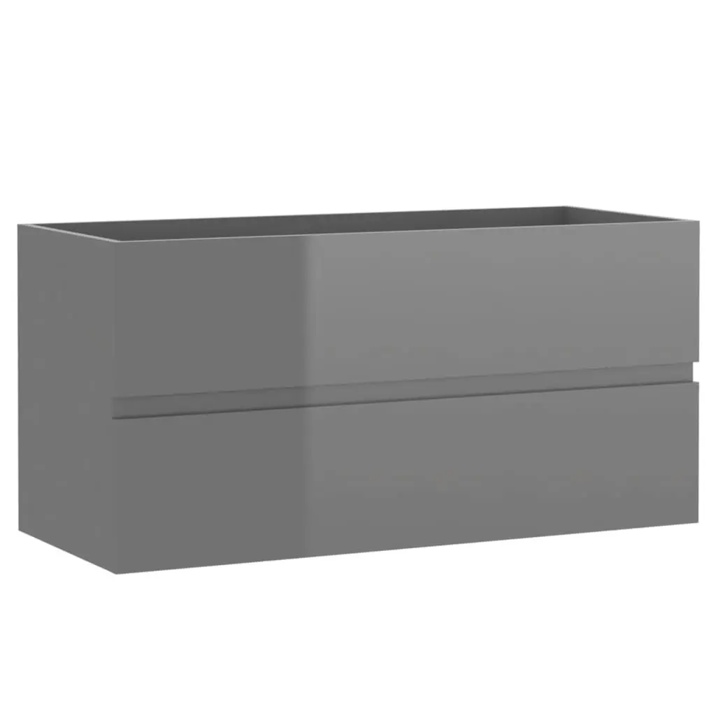 2 Piece Bathroom Furniture Set High Gloss Grey Engineered Wood 804898