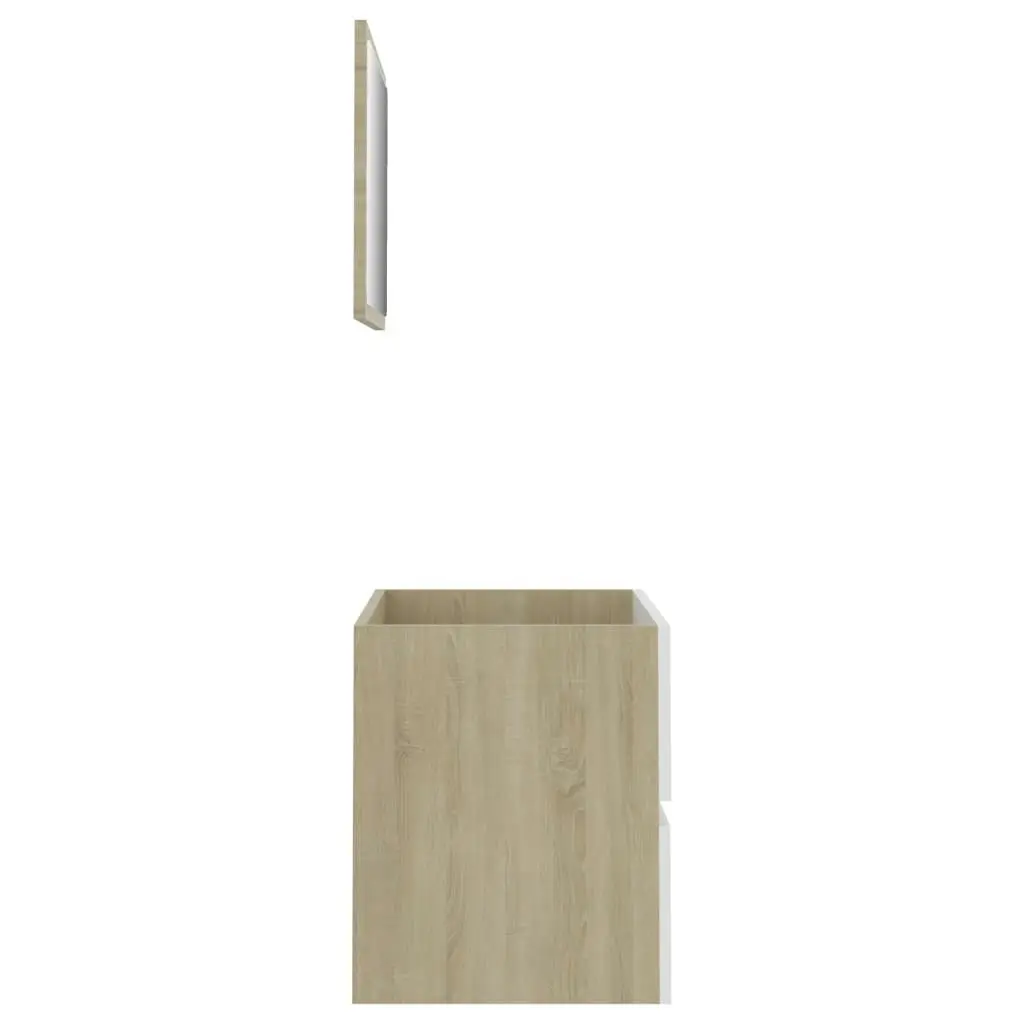 2 Piece Bathroom Furniture Set White and Sonoma Oak Engineered Wood 804877