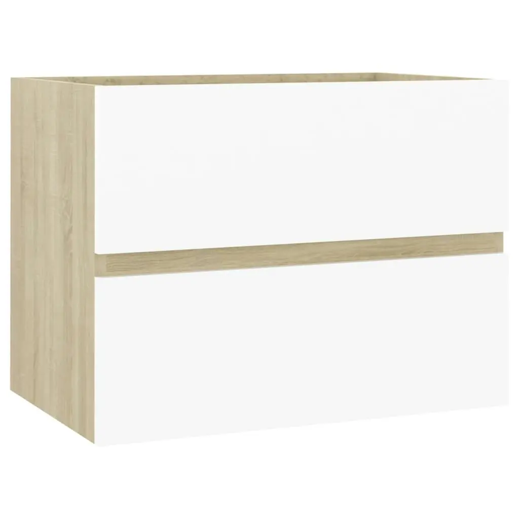 2 Piece Bathroom Furniture Set White and Sonoma Oak Engineered Wood 804877