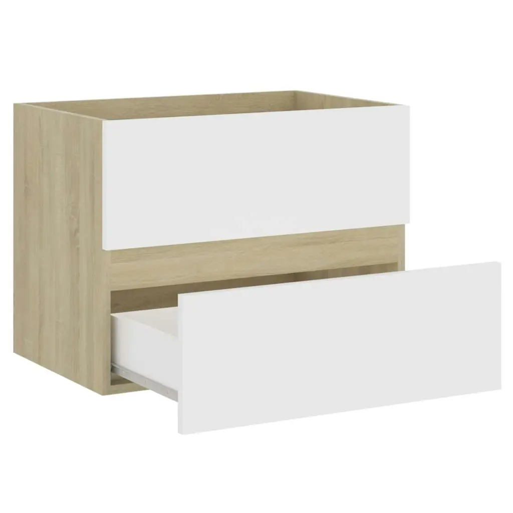 2 Piece Bathroom Furniture Set White and Sonoma Oak Engineered Wood 804877