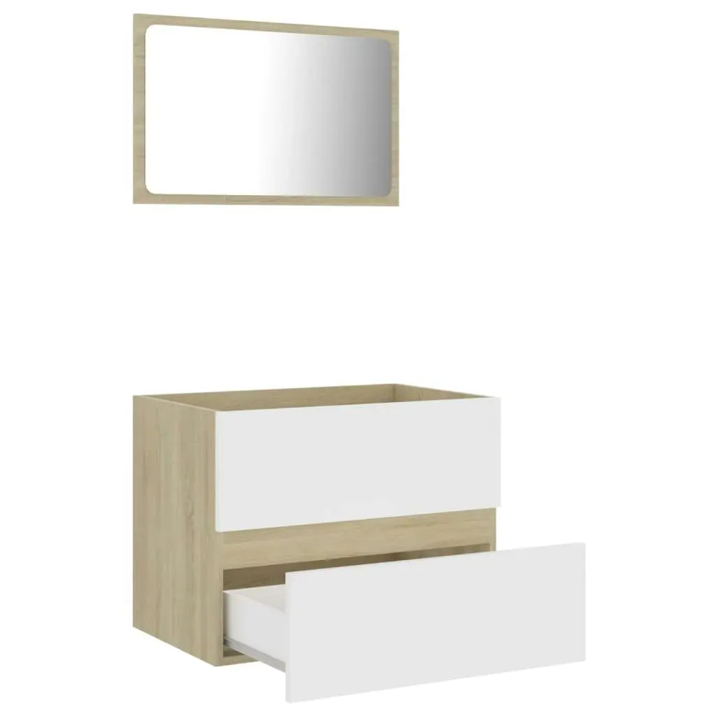 2 Piece Bathroom Furniture Set White and Sonoma Oak Engineered Wood 804877