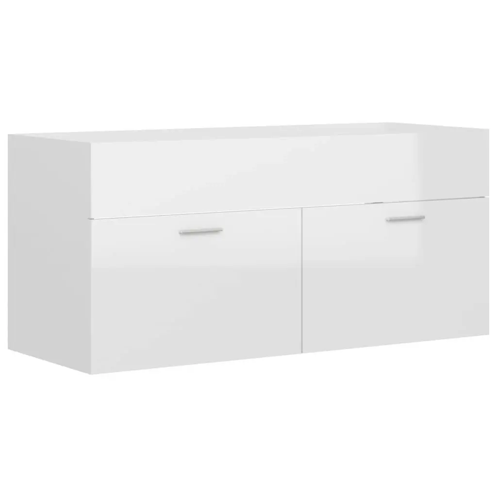 2 Piece Bathroom Furniture Set High Gloss White Engineered Wood 804815