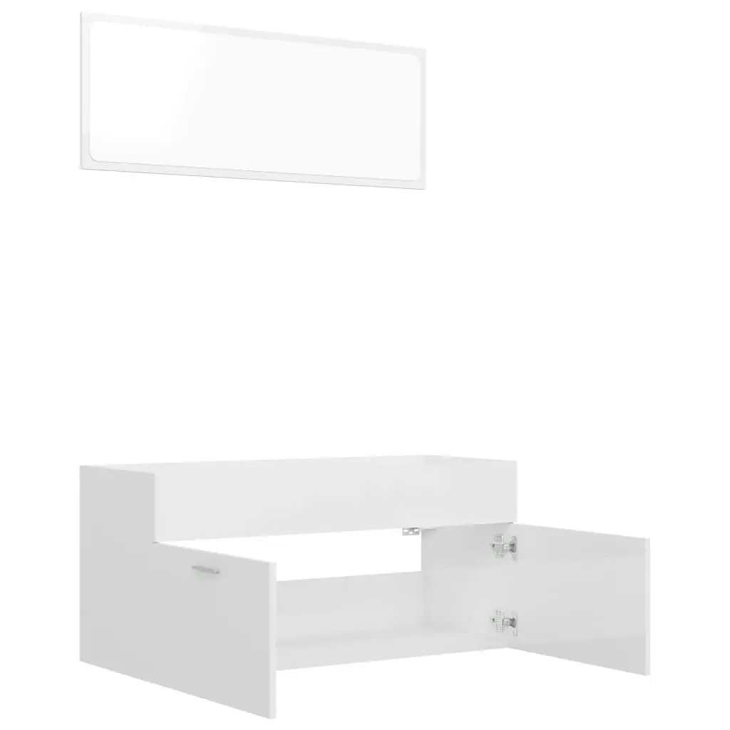 2 Piece Bathroom Furniture Set High Gloss White Engineered Wood 804815