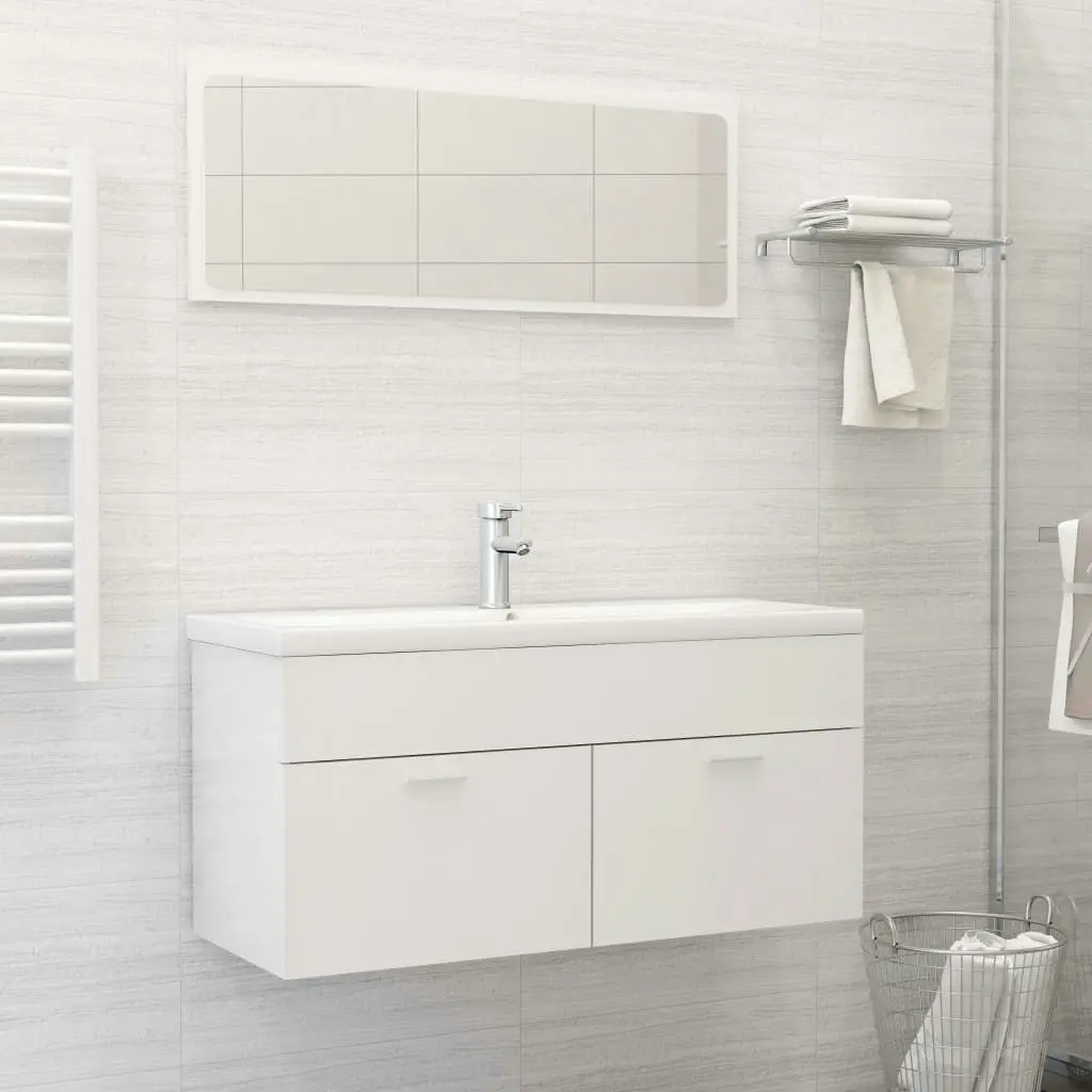 2 Piece Bathroom Furniture Set High Gloss White Engineered Wood 804815