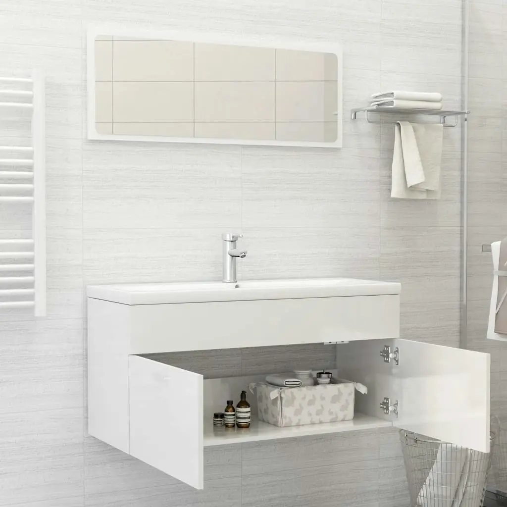 2 Piece Bathroom Furniture Set High Gloss White Engineered Wood 804815