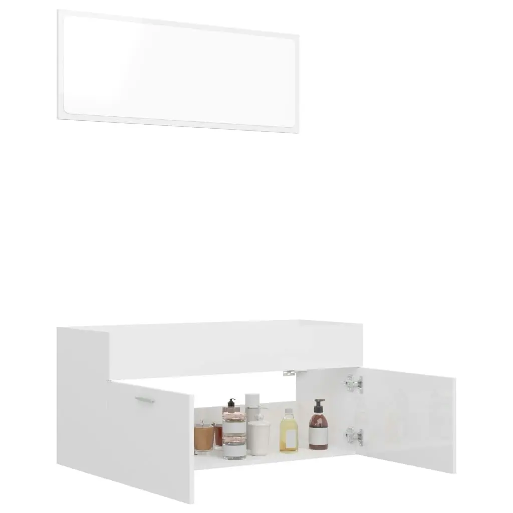 2 Piece Bathroom Furniture Set High Gloss White Engineered Wood 804815