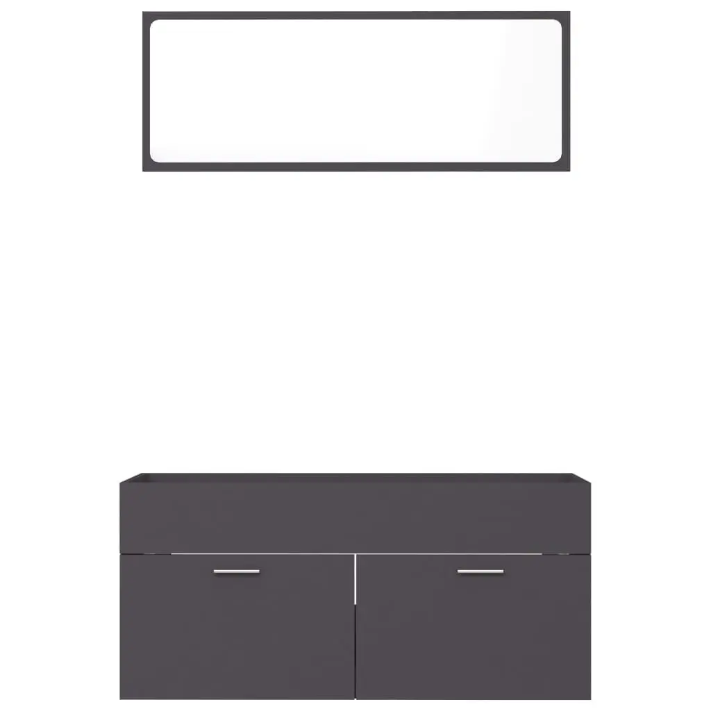 2 Piece Bathroom Furniture Set Grey Engineered Wood 804811