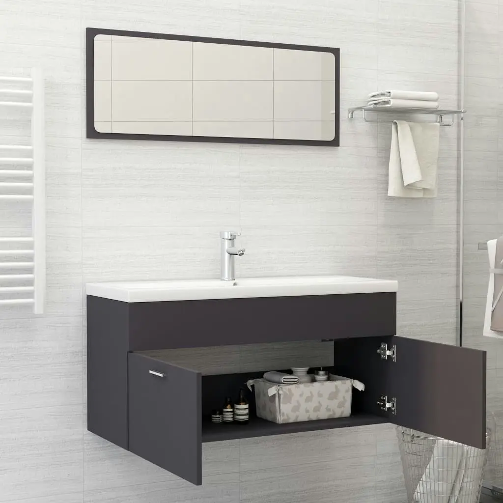 2 Piece Bathroom Furniture Set Grey Engineered Wood 804811