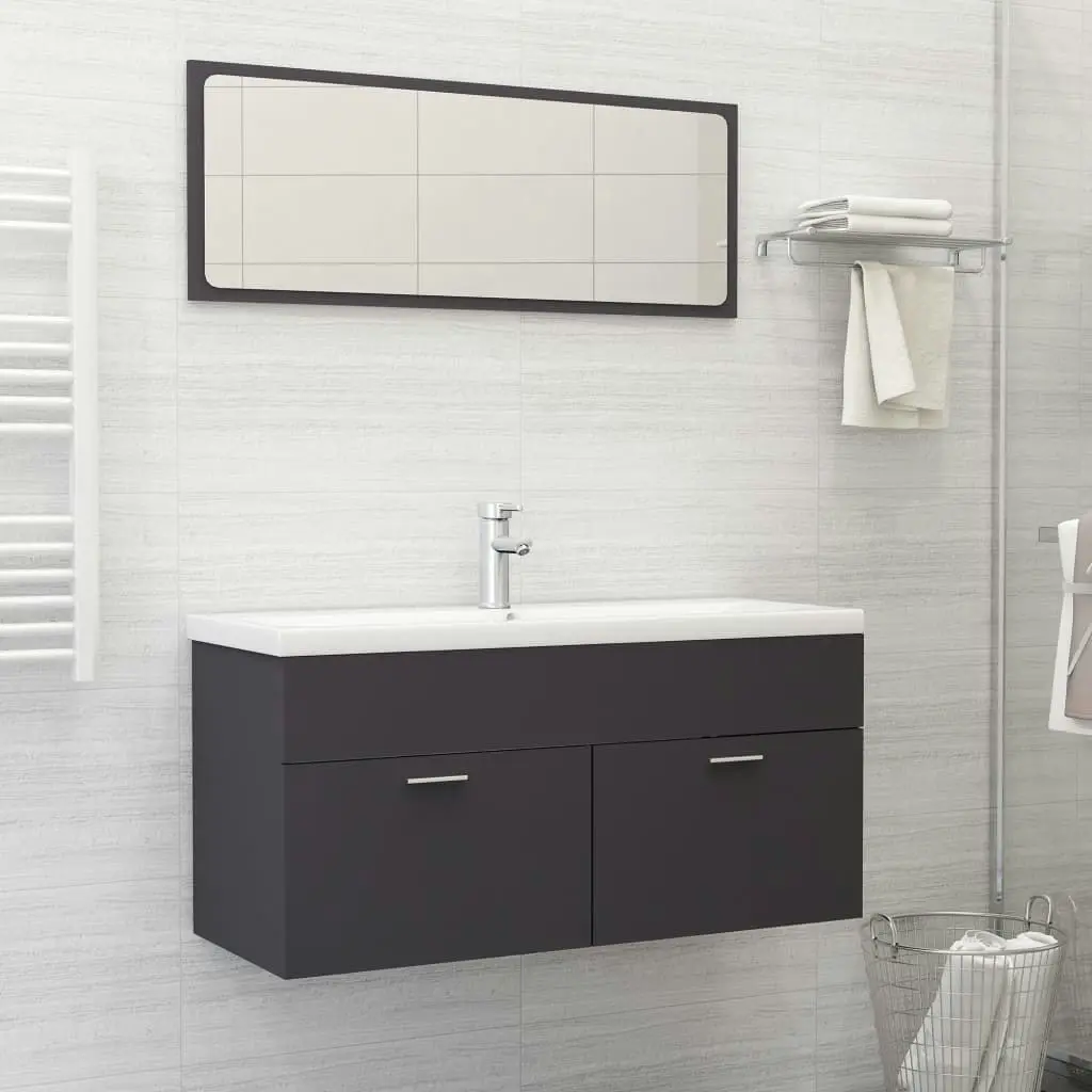 2 Piece Bathroom Furniture Set Grey Engineered Wood 804811