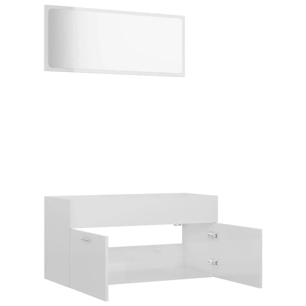 2 Piece Bathroom Furniture Set High Gloss White Engineered Wood 804806