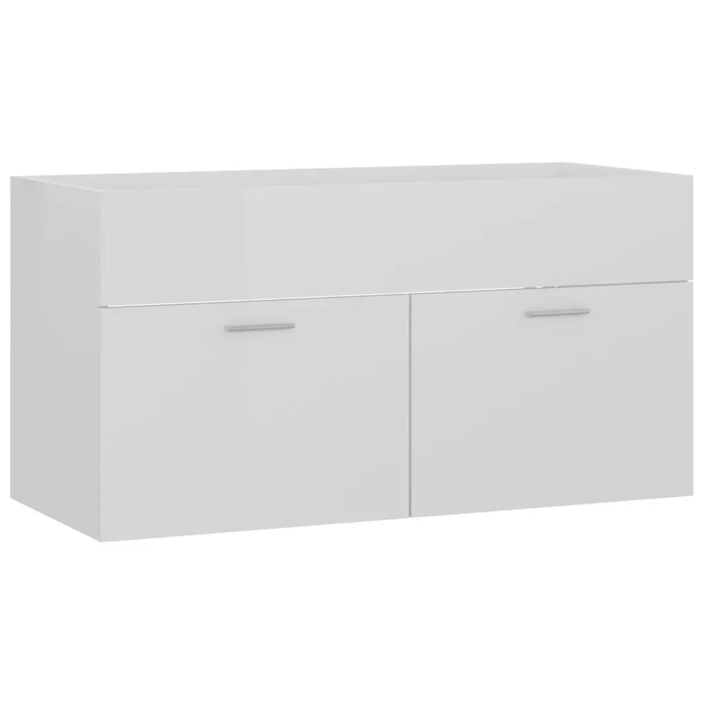 2 Piece Bathroom Furniture Set High Gloss White Engineered Wood 804806