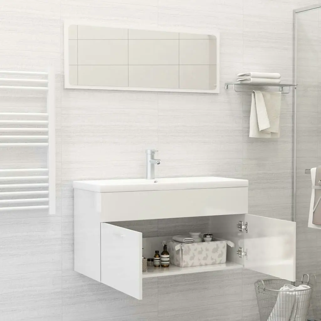 2 Piece Bathroom Furniture Set High Gloss White Engineered Wood 804806