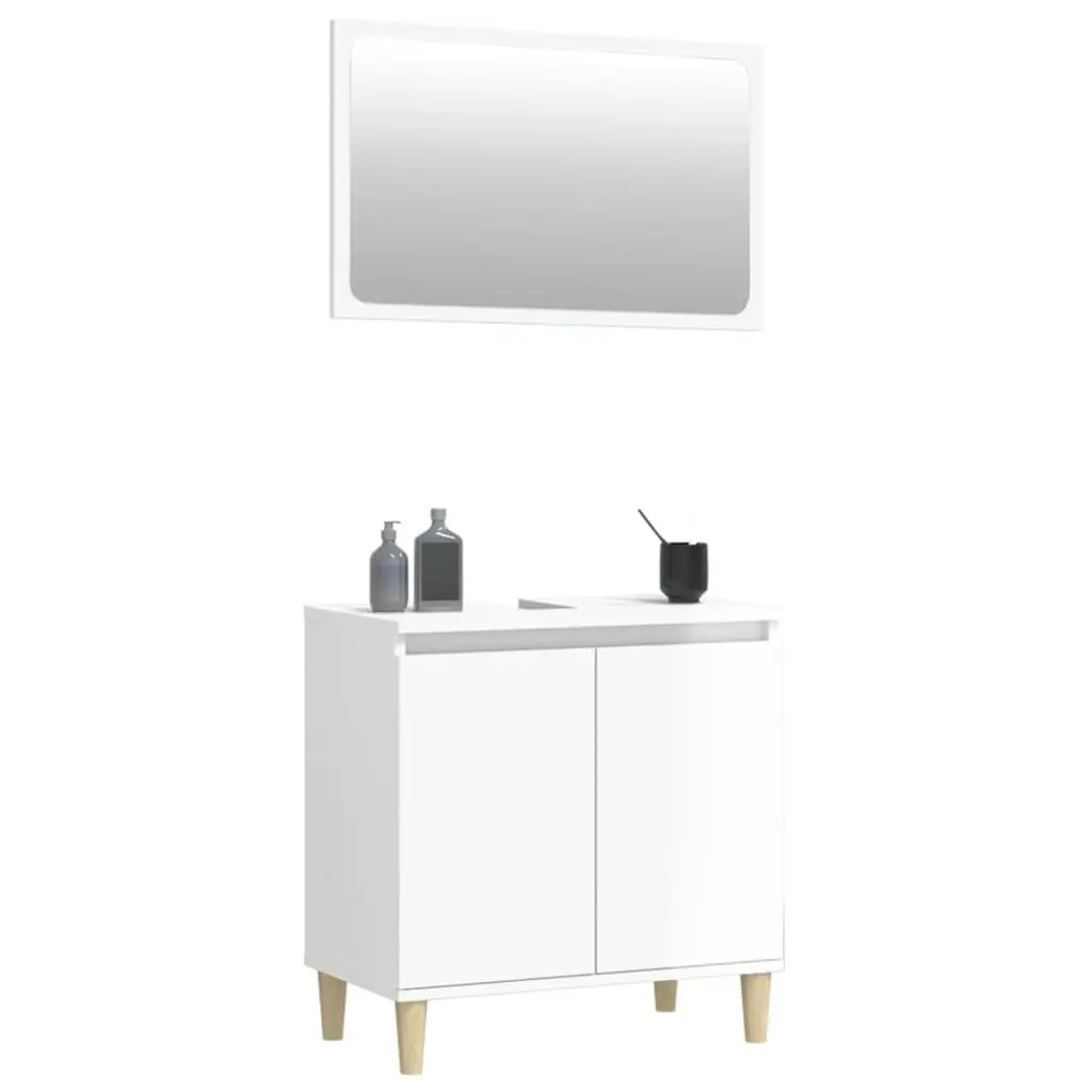 2 Piece Bathroom Furniture Set High Gloss White Engineered Wood 3185691