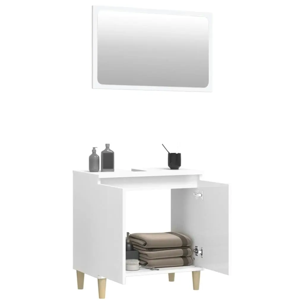 2 Piece Bathroom Furniture Set High Gloss White Engineered Wood 3185691