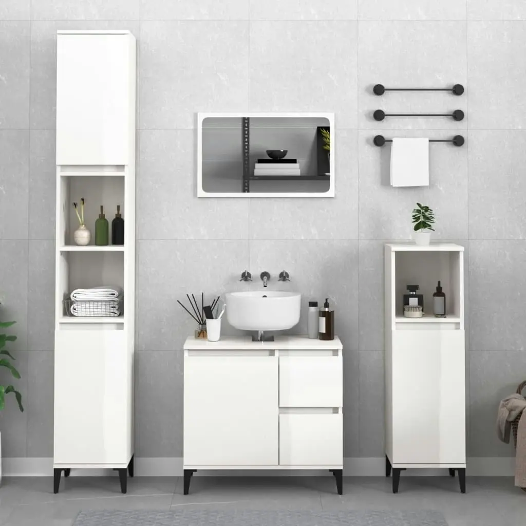 2 Piece Bathroom Furniture Set High Gloss White Engineered Wood 3185568