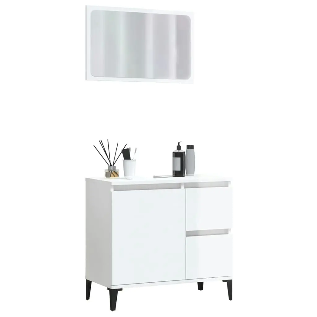 2 Piece Bathroom Furniture Set High Gloss White Engineered Wood 3185568