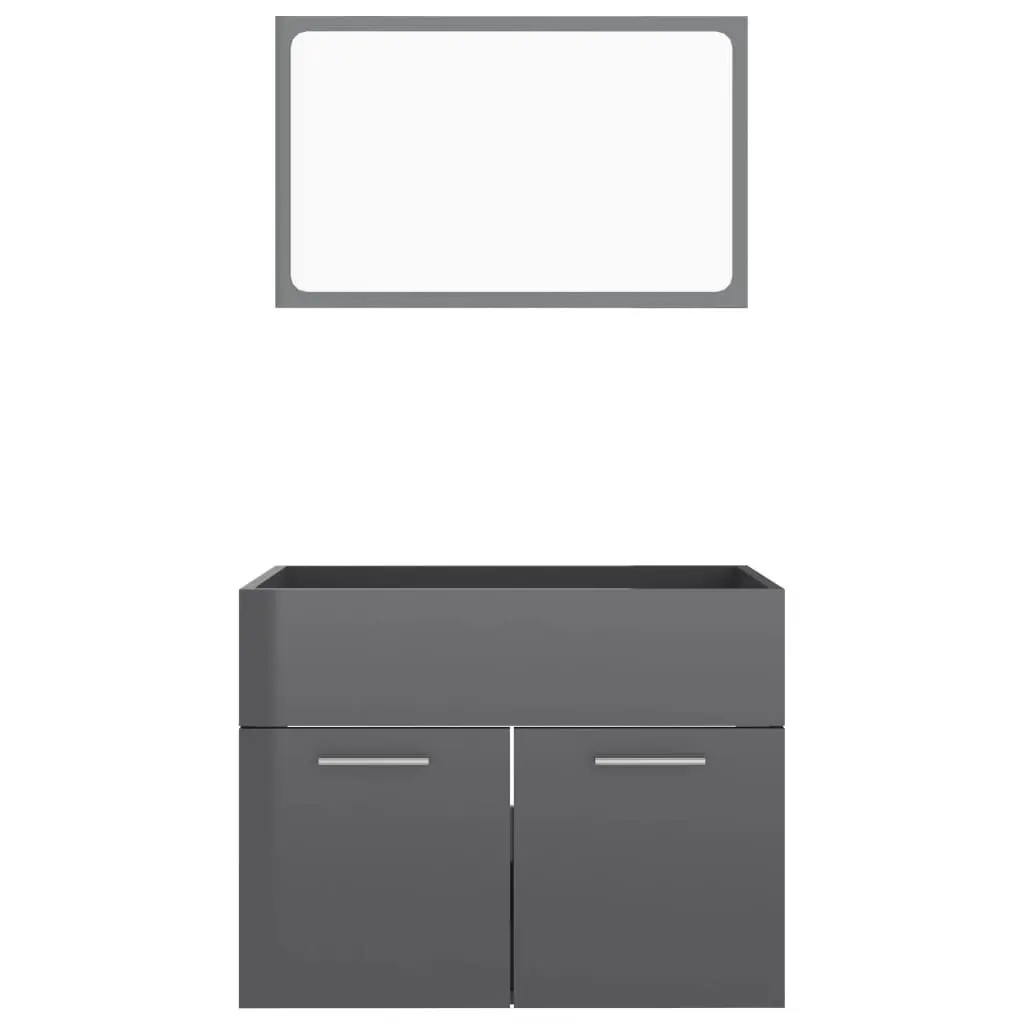 2 Piece Bathroom Furniture Set High Gloss Grey Engineered Wood 804790