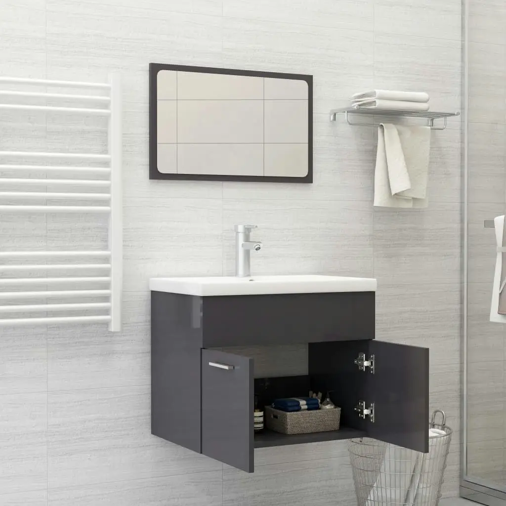 2 Piece Bathroom Furniture Set High Gloss Grey Engineered Wood 804790