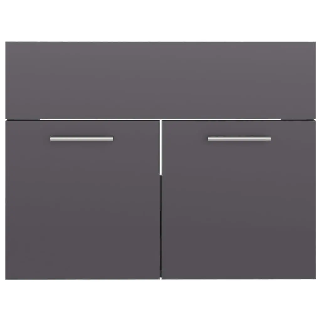 2 Piece Bathroom Furniture Set High Gloss Grey Engineered Wood 804790