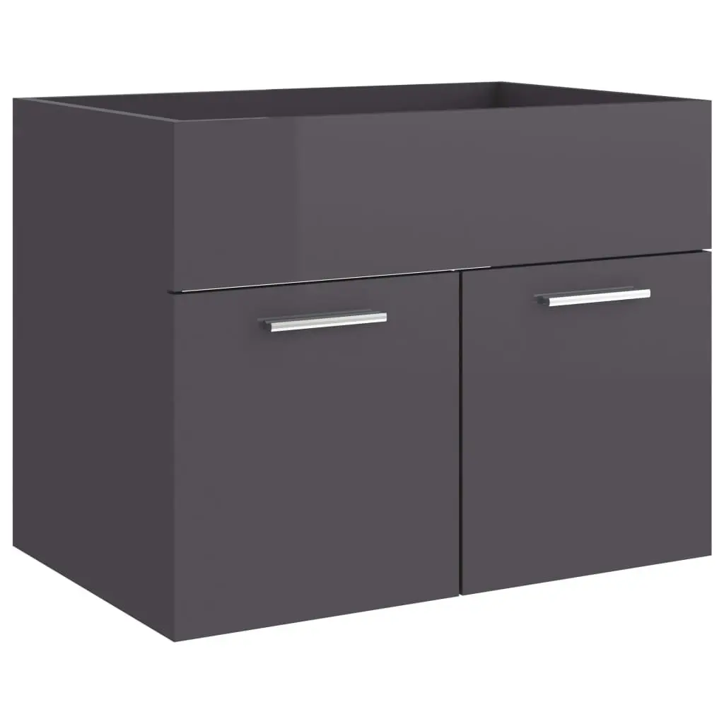 2 Piece Bathroom Furniture Set High Gloss Grey Engineered Wood 804790