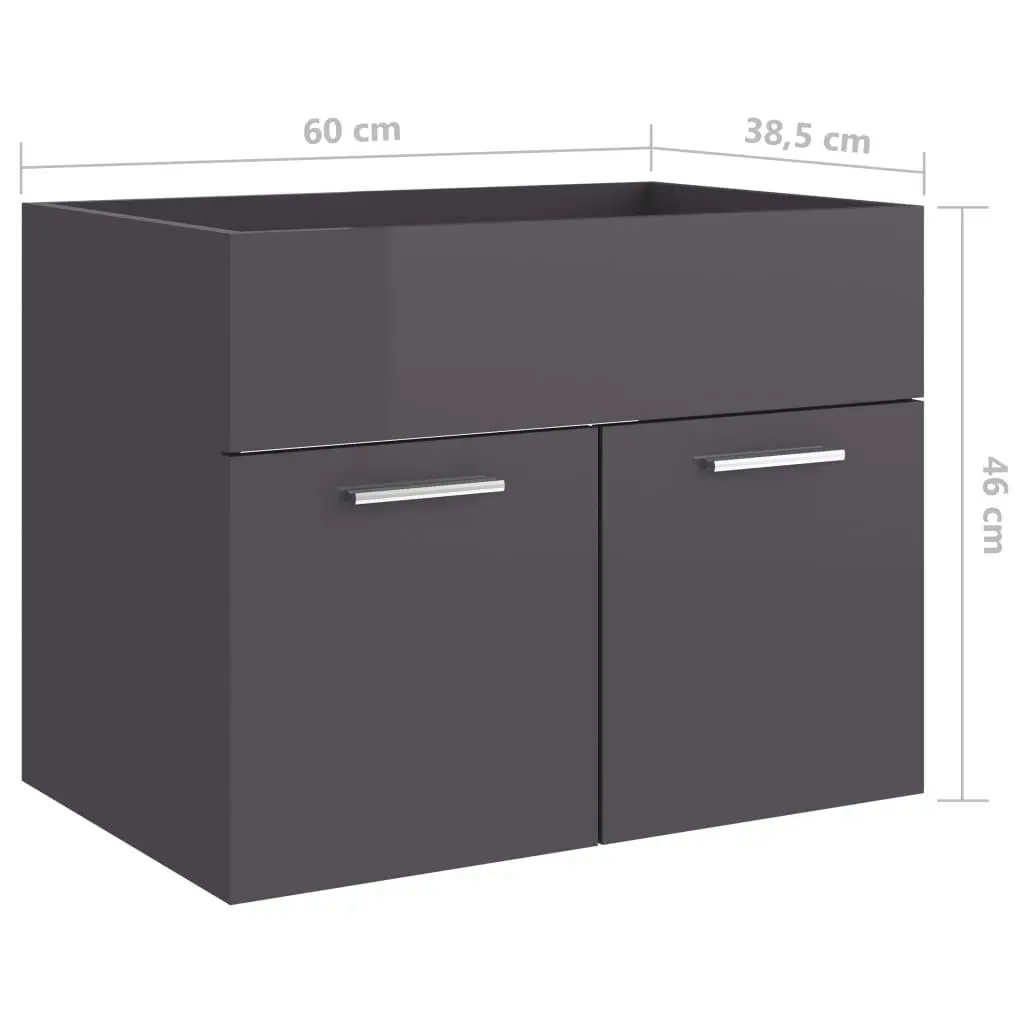 2 Piece Bathroom Furniture Set High Gloss Grey Engineered Wood 804790