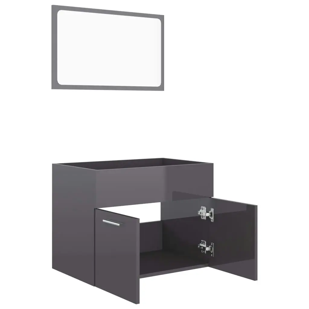 2 Piece Bathroom Furniture Set High Gloss Grey Engineered Wood 804790