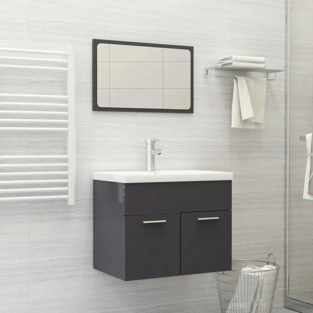 2 Piece Bathroom Furniture Set High Gloss Grey Engineered Wood 804790