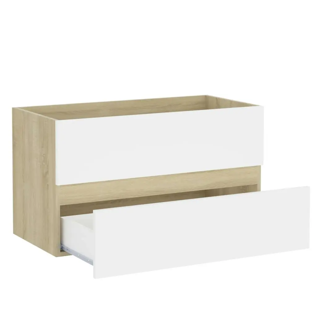 2 Piece Bathroom Furniture Set White and Sonoma Oak Engineered Wood 804886