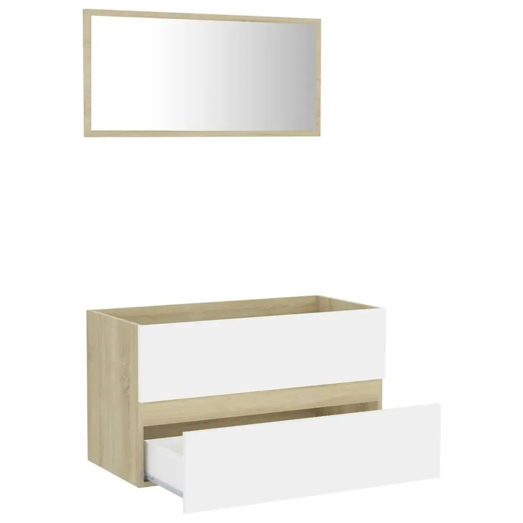 2 Piece Bathroom Furniture Set White and Sonoma Oak Engineered Wood 804886