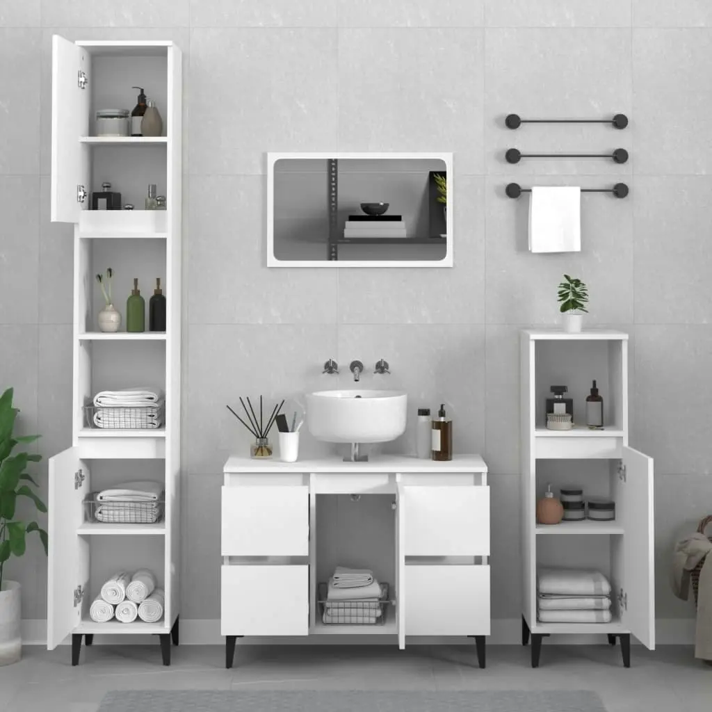 2 Piece Bathroom Furniture Set White Engineered Wood 3185704