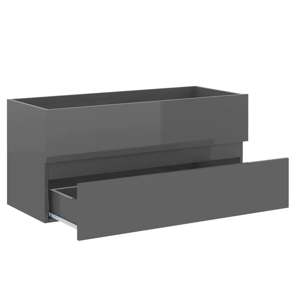 2 Piece Bathroom Furniture Set High Gloss Grey Engineered Wood 804907