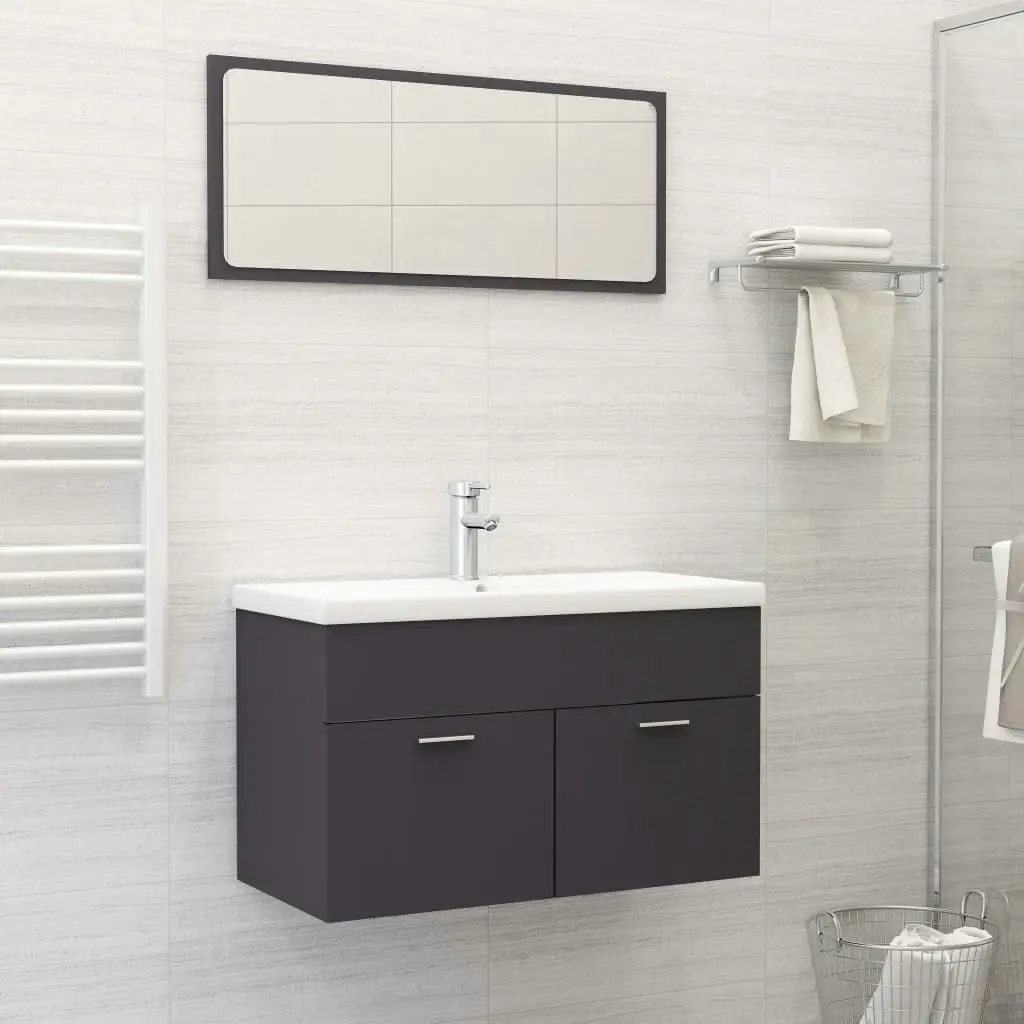 2 Piece Bathroom Furniture Set Grey Engineered Wood 804793