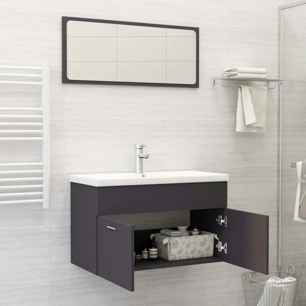 2 Piece Bathroom Furniture Set Grey Engineered Wood 804793