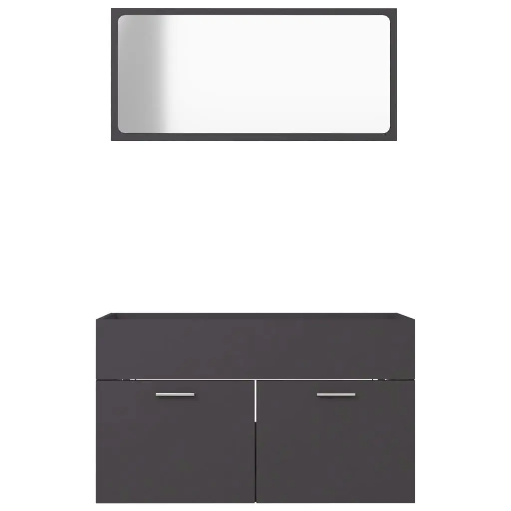 2 Piece Bathroom Furniture Set Grey Engineered Wood 804793