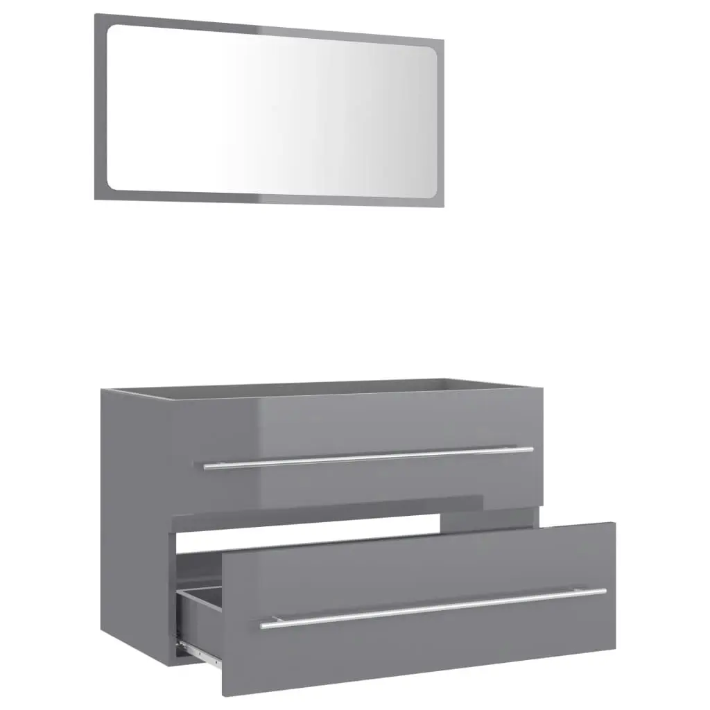 2 Piece Bathroom Furniture Set High Gloss Grey Engineered Wood 804844