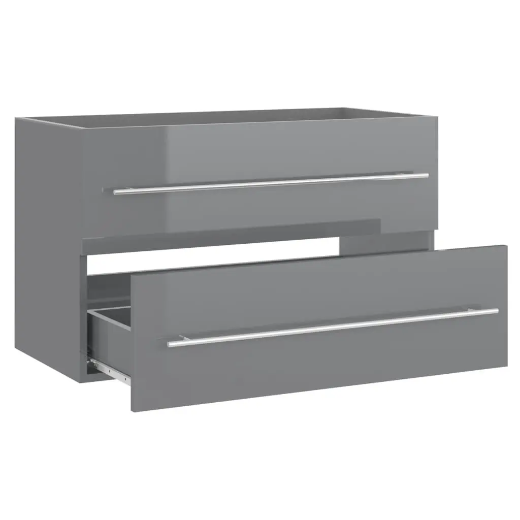 2 Piece Bathroom Furniture Set High Gloss Grey Engineered Wood 804844