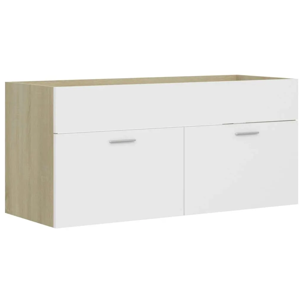 2 Piece Bathroom Furniture Set White and Sonoma Oak Engineered Wood 804814