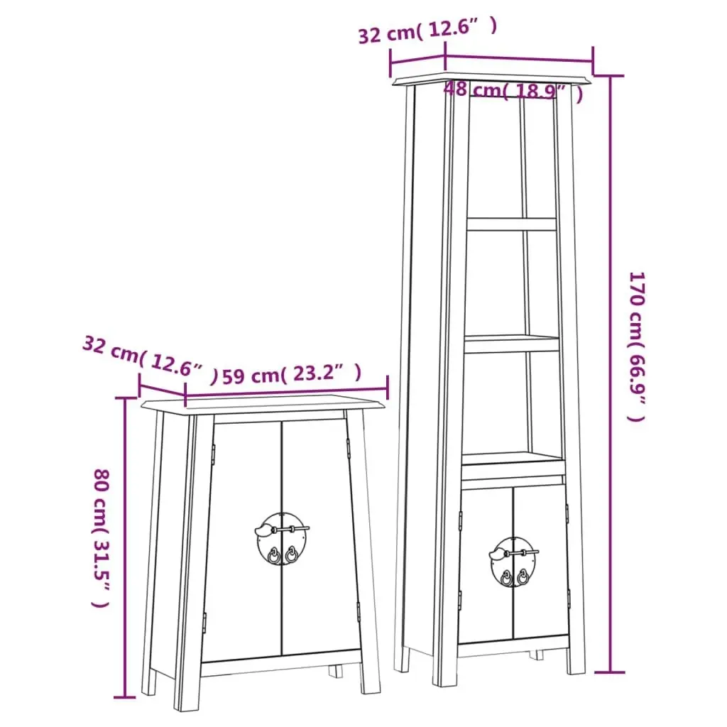 2 Piece Bathroom Furniture Set Solid Wood Pine 3223461