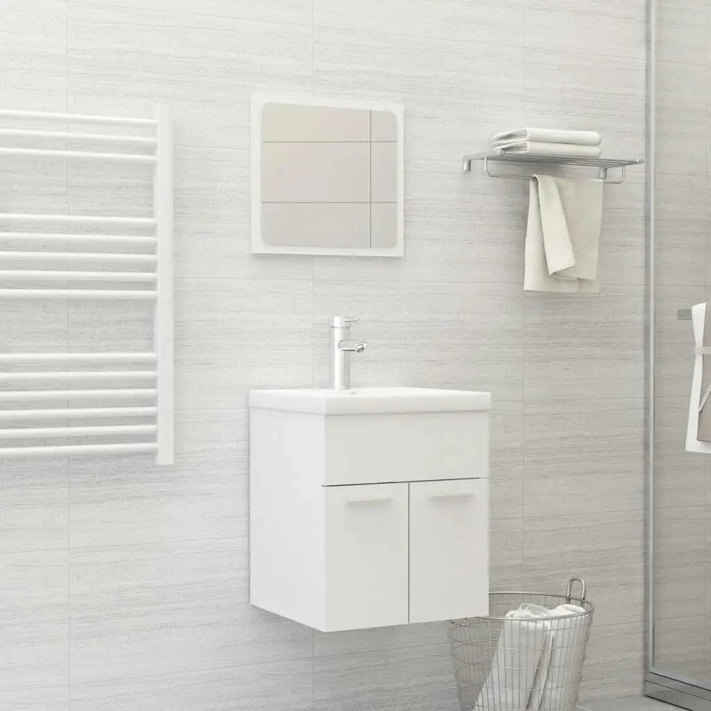 2 Piece Bathroom Furniture Set White Engineered Wood 804773