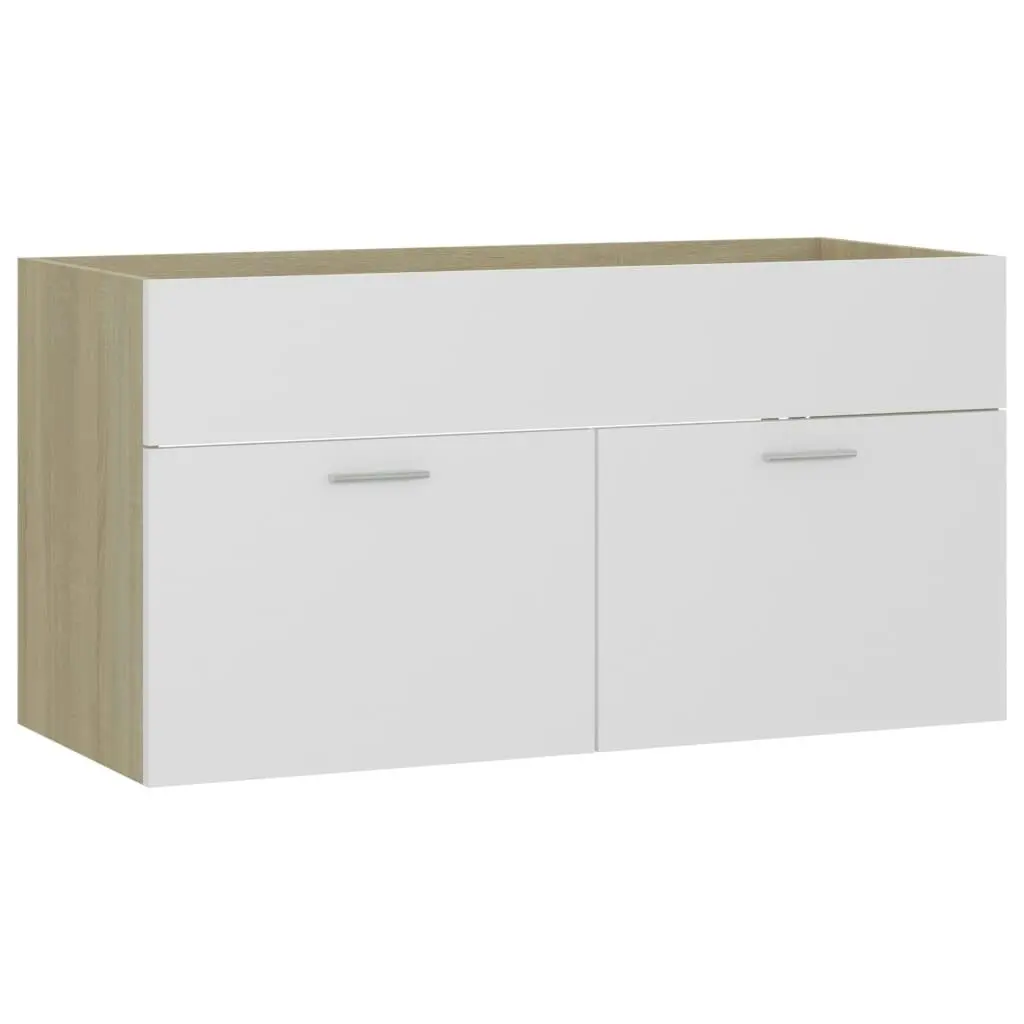 2 Piece Bathroom Furniture Set White and Sonoma Oak Engineered Wood 804805