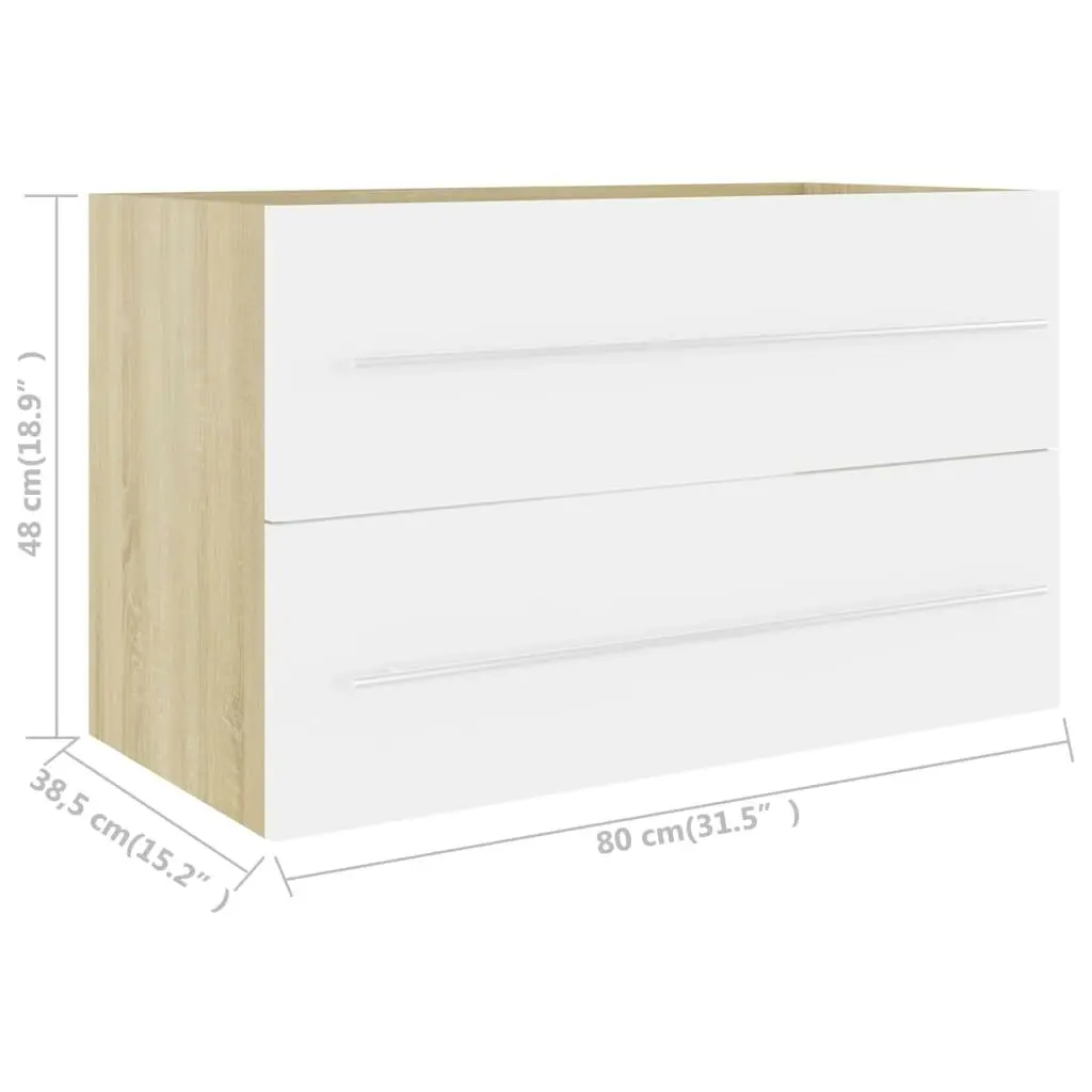 2 Piece Bathroom Furniture Set White and Sonoma Oak Engineered Wood 804841