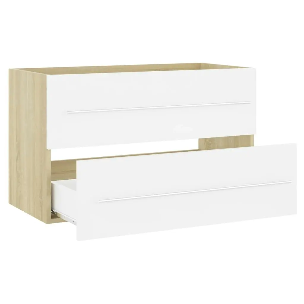 2 Piece Bathroom Furniture Set White and Sonoma Oak Engineered Wood 804841