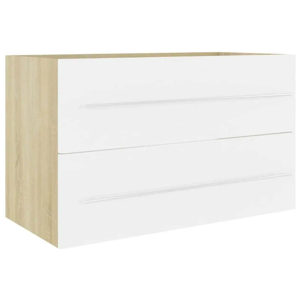 2 Piece Bathroom Furniture Set White and Sonoma Oak Engineered Wood 804841