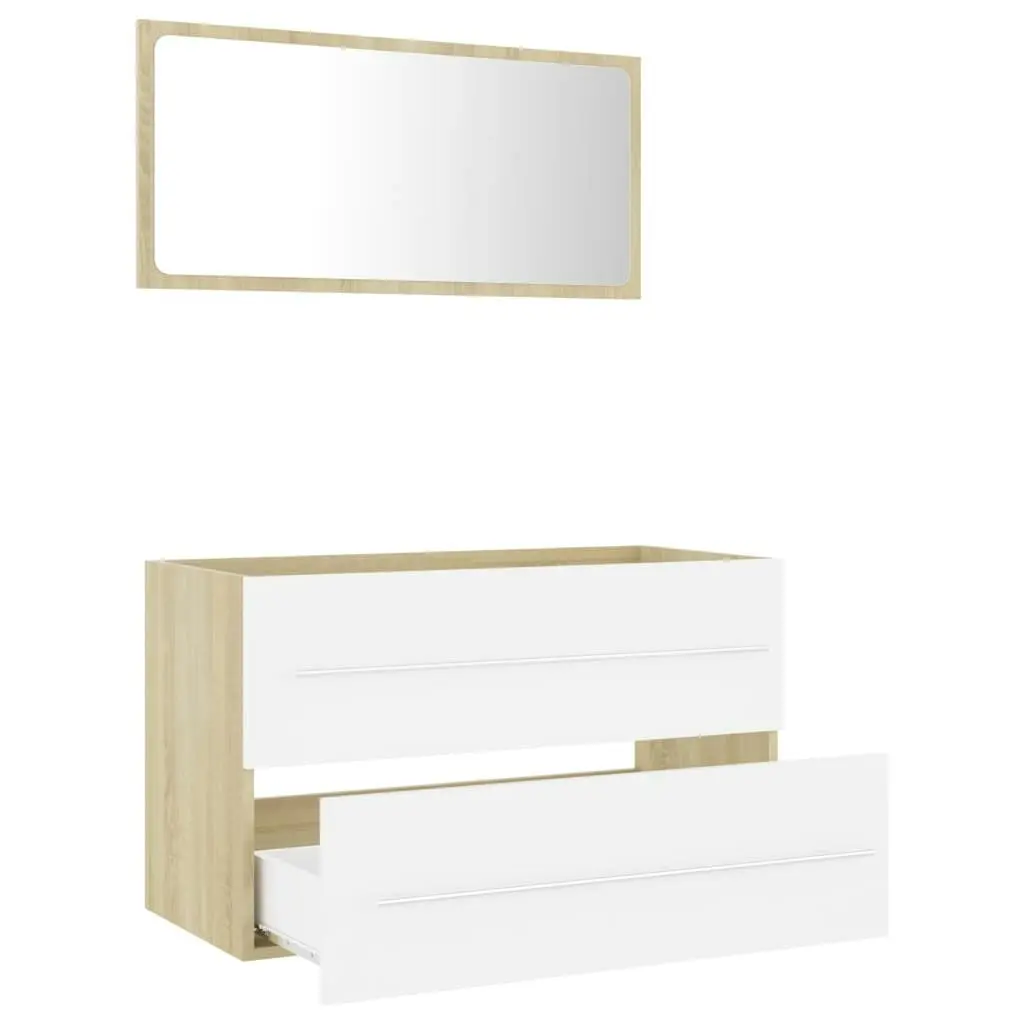 2 Piece Bathroom Furniture Set White and Sonoma Oak Engineered Wood 804841