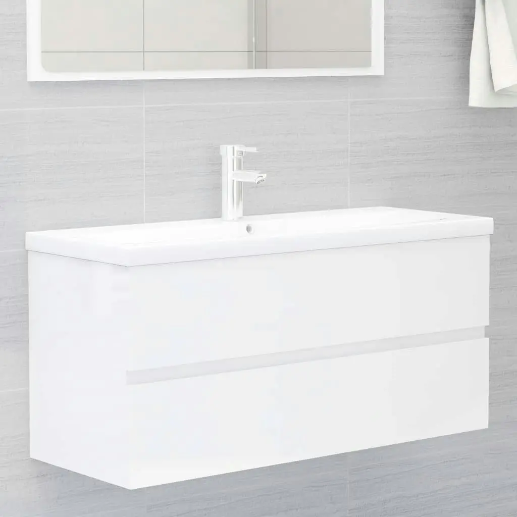 2 Piece Bathroom Furniture Set High Gloss White Engineered Wood 804905